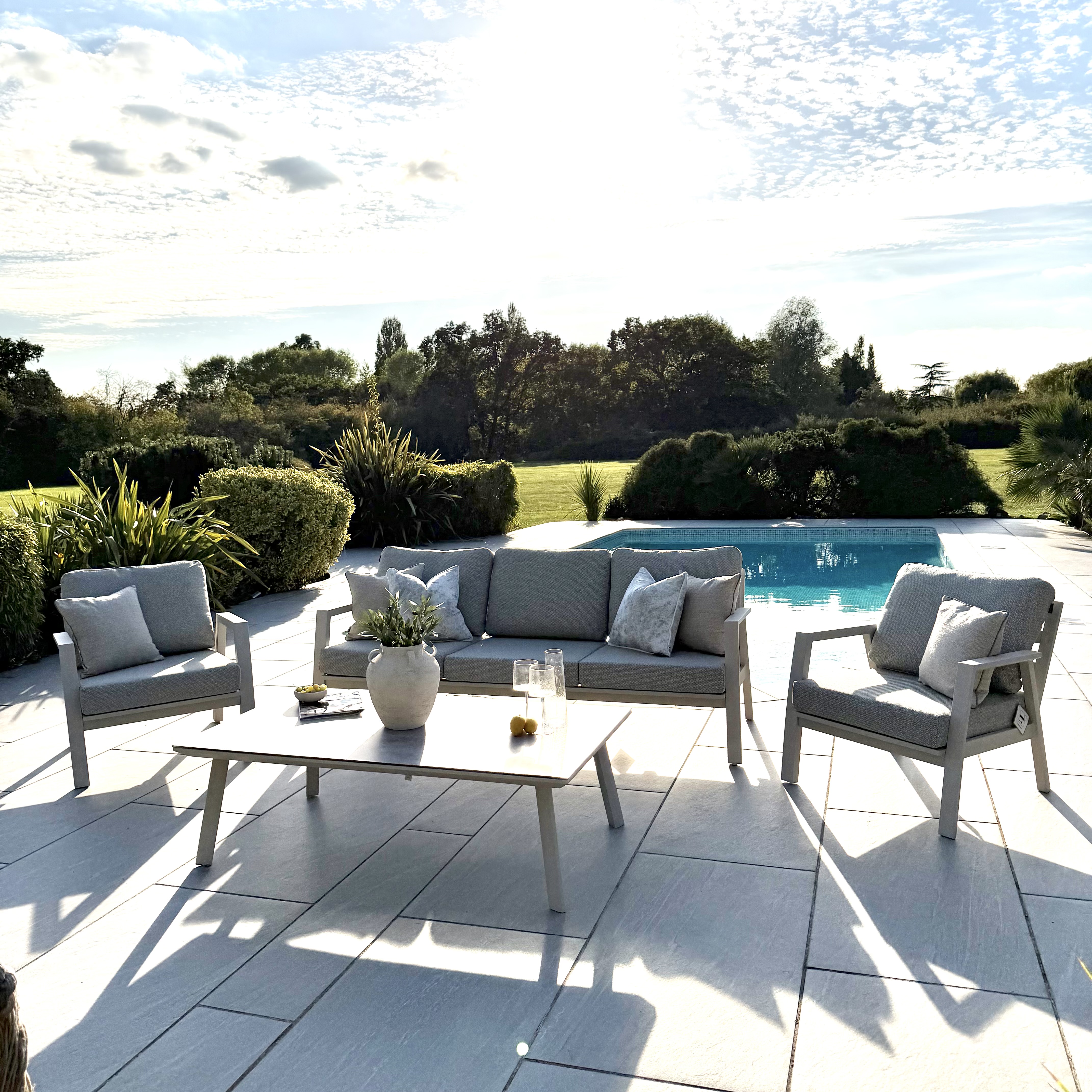 Nova - Phoenix 3 Seater Sofa Set with Rectangular Coffee Table - Pebble